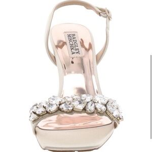 Badgley Mischka Leanna Ivory Satin Heels slingback sandal shoes
